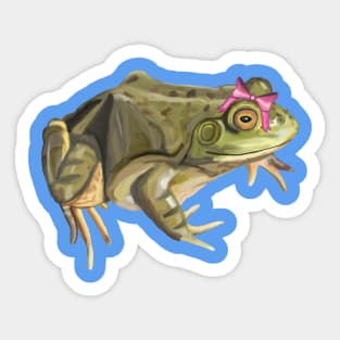 Girly American Bullfrog with Pink Bow Sticker